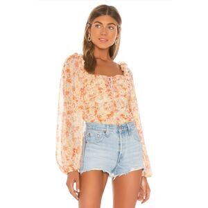 Free People Orange Spring Combo Mabel Printed Floral Blouse